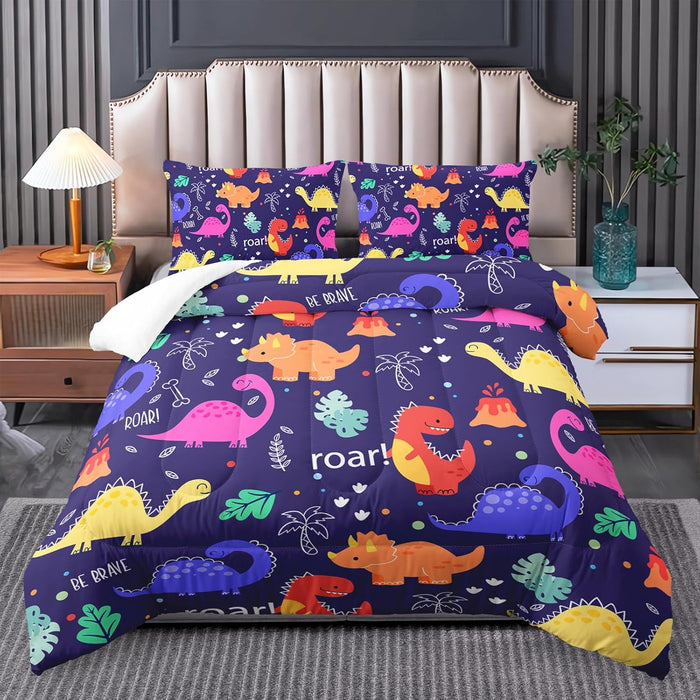 Dinosaur Comforter Set for Boys Twin,Kawaii Comforter Cute Bed Set，Dinosaur beeding Bed Quilt for and Girls Bedroom Decor,with 1 Quilt and 2 Pillowcases