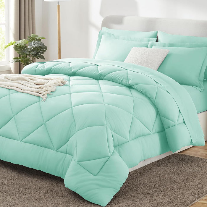CozyLux Full Size Comforter Sets Sage Green - 7 Pieces Bed in a Bag Full, Luxury Soft Bed Set for All Seasons, Bedding Set with Down Alternative Comforter, Sheets, Pillowcases & Shams