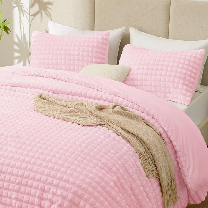 EXQ Home Fluffy Comforter Set Queen Size - Super Soft Faux Fur Stripe Jacquard Comforter 3 Pieces, Black Fleece Bedding Set,Winter Warm Bed Set,1 Comforter with 2 Pillowcases