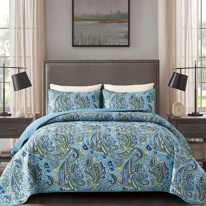 DJY Red Paisley Quilt Set California King Boho Bedspread 3 Pieces, Soft Lightweight Microfiber Coverlet Set Paisley Floral Pattern Bedding for All Season, 112"x96"