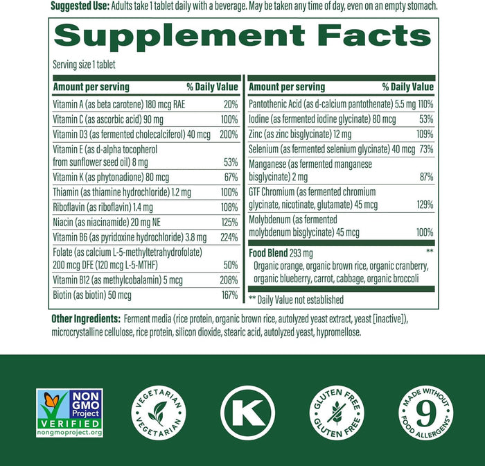 MegaFood Men's 55+ One Daily - Multivitamin for Men with Vitamin B12, C, D & Zinc - Optimal Aging & Immune Support Supplement - Vegetarian - Made Without 9 Food Allergens - 60 Tabs