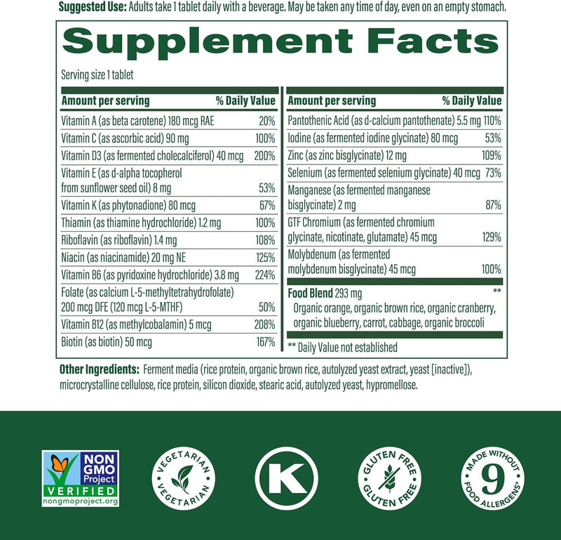 MegaFood Men's 55+ One Daily - Multivitamin for Men with Vitamin B12, C, D & Zinc - Optimal Aging & Immune Support Supplement - Vegetarian - Made Without 9 Food Allergens - 60 Tabs