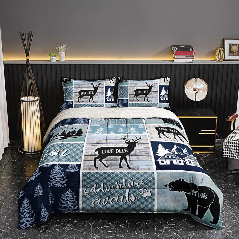 Western Comforter Set Queen Size, Brown Cow Print Faux Leather Patchwork Bedding, Cowboy Ranch Style Quilt, 3 Pcs Bedroom Decor