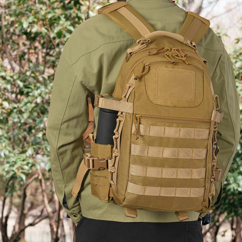Tactical Backpack for Men: 27L Lightweight Assault Pack,Waterproof and MOLLE System,For Camping, Hiking Daypack in Khaki