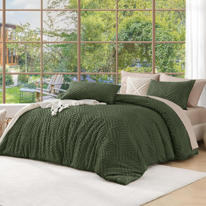 Andency King Size Comforter Set Beige, 3 Pieces Boho King Bedding Comforter Set Cream, All Season Soft Lightweight Tufted Textured Down Alternative Comforter Fluffy Bed Set