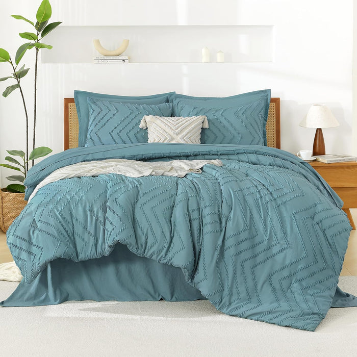 Litanika California King Size Comforter Set with Sheets Beige - 7 Pieces Bed in a Bag Cal King Chevron Tufted Complete Bedding Sets with Comforter, Sheets, Pillowcases & Shams