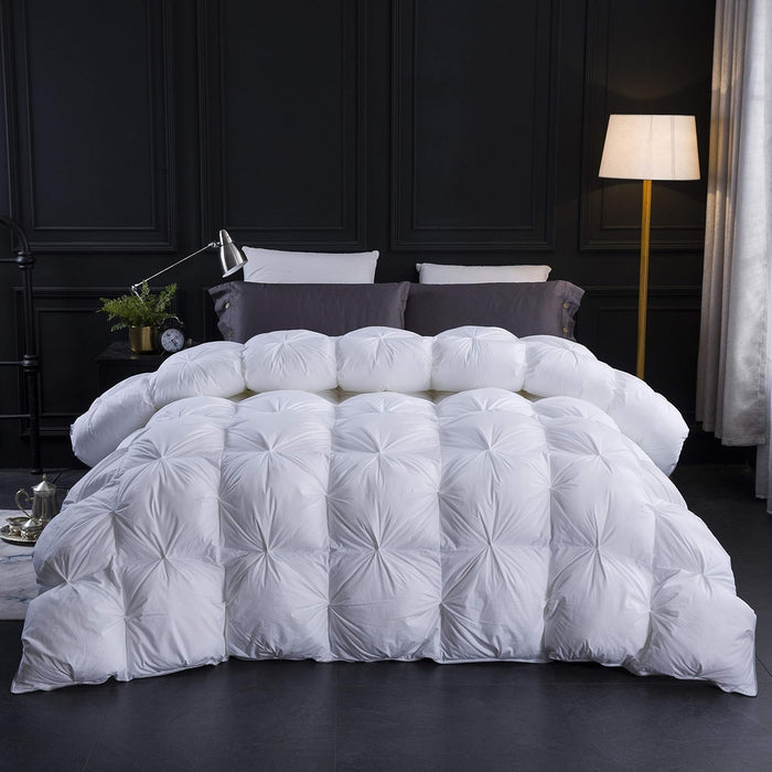Three Geese Pinch Pleat Waterfowl Feathers and Down Comforter Cal King Size Duvet Insert,750+ Fill Power,1200TC 100% Cotton, Premium All Seasons Aqua-Sky Warm Hotel Comforter with 8 Tabs.
