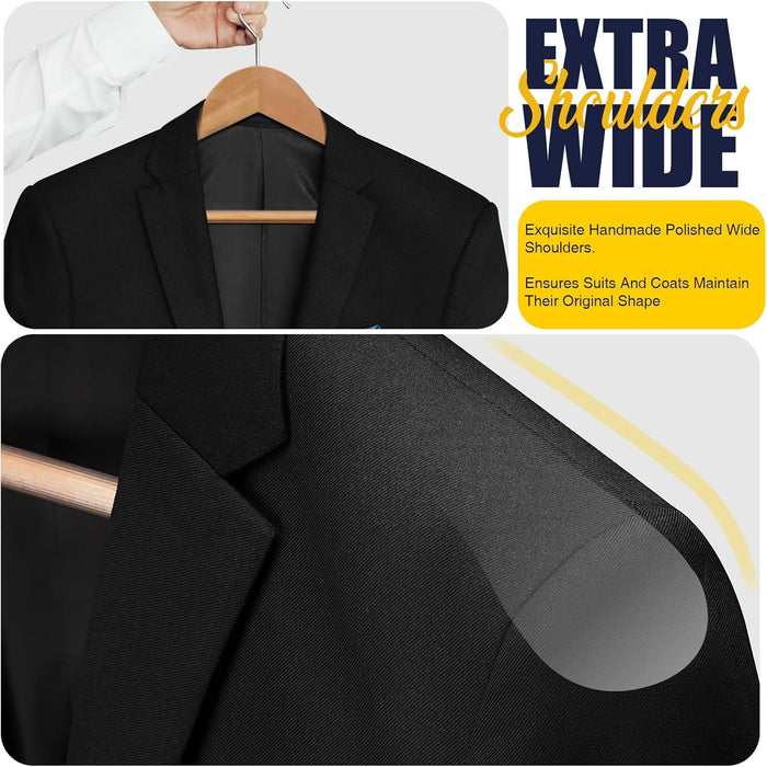 Suit Hangers 6 Pack Wooden Hangers,Heavy Duty Coat Hangers,Wide Shoulder Hangers with Non Slip Pants Holder,Suit Hangers for Men for Women,for Suit,Coat,Jacket,Pants (Natural)