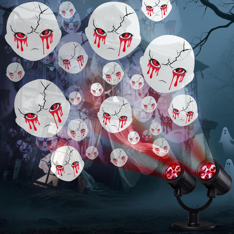 Toodour Halloween Projector Lights Outdoor, Double Head Dynamic Halloween Lights Projector with Timer, Waterproof Ghost Skeleton Devil Pumpkin Light for Home Window Wall Decor