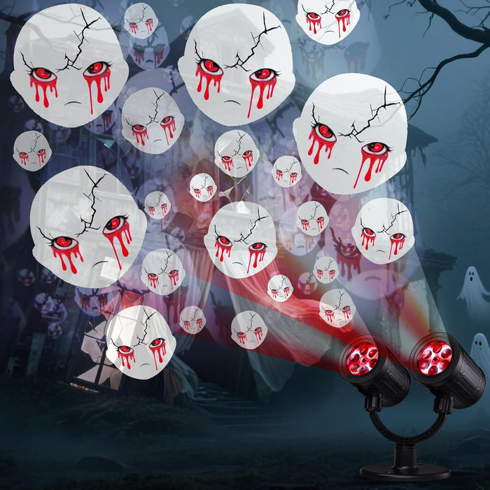 Toodour Halloween Projector Lights Outdoor, Double Head Dynamic Halloween Lights Projector with Timer, Waterproof Ghost Skeleton Devil Pumpkin Light for Home Window Wall Decor