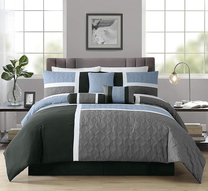 Chezmoi Collection Upland 7-Piece Quilted Patchwork Comforter Set, Lavender/Gray/Purple, California King