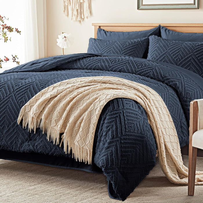 Zzlpp Full Comforter Set 7 Pieces, Beige Tufted Bed in a Bag with Comforter and Sheets, All Season Boho Bedding Sets with 1 Comforter, 2 Pillow Shams, 2 Pillowcases, 1 Flat Sheet, 1 Fitted Sheet