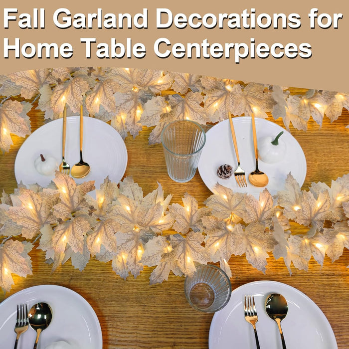 Timer - 2 Pack Fall Decor Fall Garland with Lights Fall Decorations for Home, Lighted Maples Leaves Garland Total 13Ft 40LED Battery Operated Autumn Harvest Halloween Thanksgiving Decor Indoor Outdoor