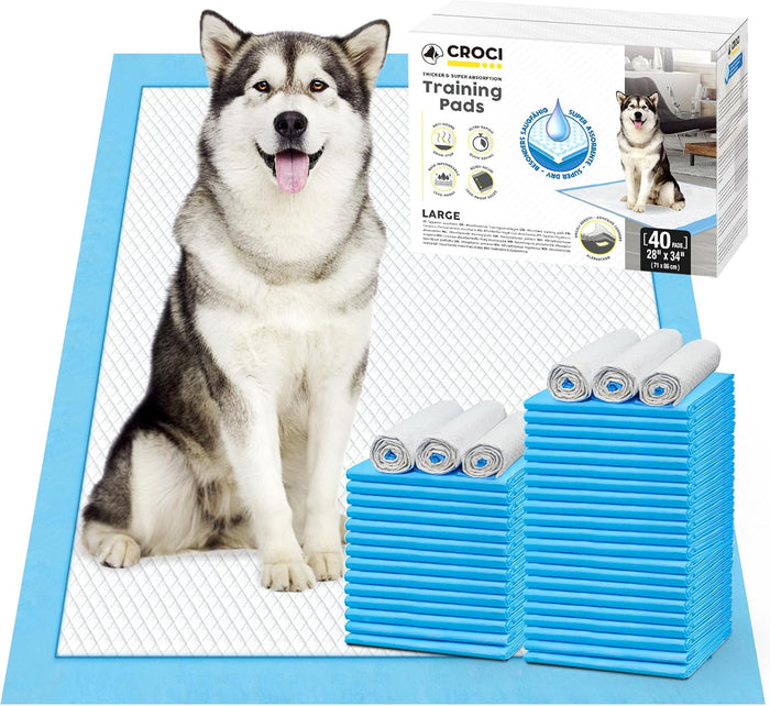 CROCI Wee Wee Pads for Dogs - 28x34in Extra Large Puppy Dog Pads with Adhesive Tabs, Super Absorbent Up to 6 Cups, Disposable (40 Counts)