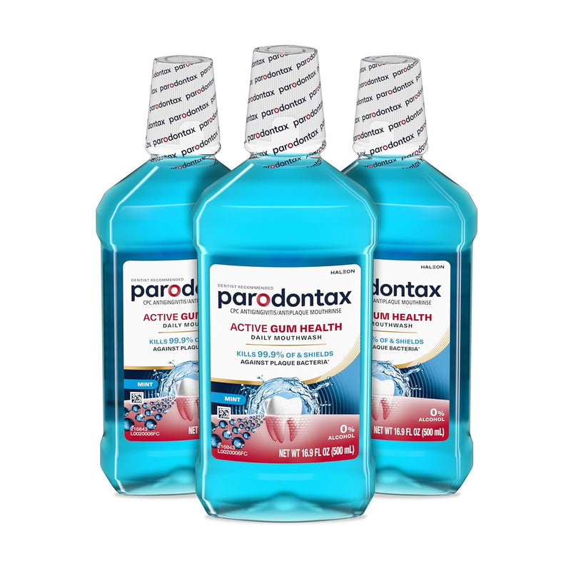 Parodontax Active Gum Health Mouthwash, Antiplaque and Antigingivitis Gum Mouthwash, Clear Mint, 16.9 Fl Oz x 3