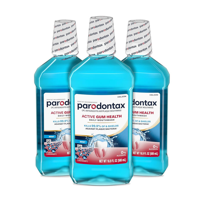 Parodontax Active Gum Health Mouthwash, Antiplaque and Antigingivitis Gum Mouthwash, Clear Mint, 16.9 Fl Oz x 3