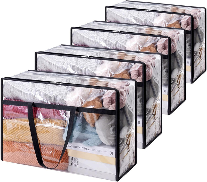 Lifewit 4 Pack Clear Clothes Storage Bags, 40L Plastic Blanket Storage Bag, Vinyl Foldable Moving Bags with Zipper, Closet Organizers and Storage Containers for Bedding, Duvet, Comforter