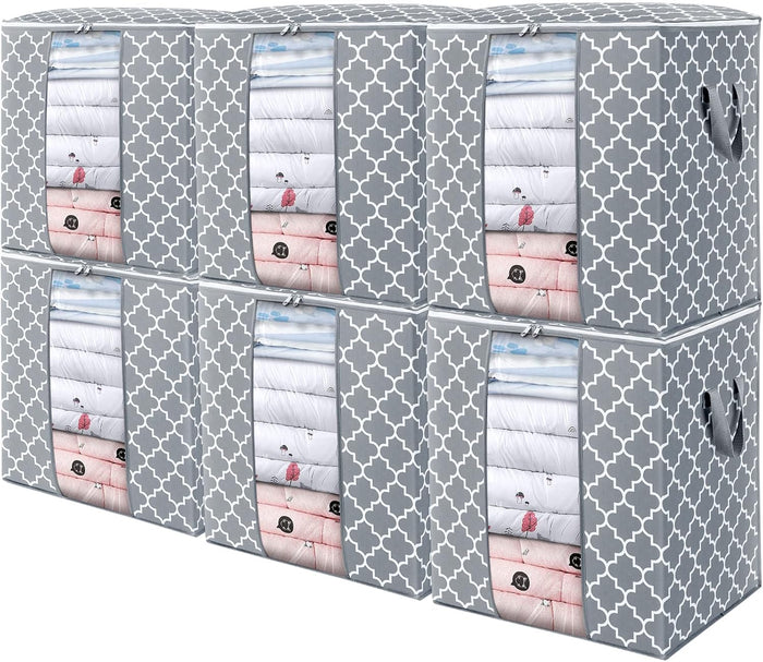 WISELIFE Storage Bags [3 Pack/100L] Large Blanket Clothes Organization and Storage Containers for Comforters,Bedding, Foldable Organizer with Reinforced Handle, Clear Window, Sturdy Zippers,Gray