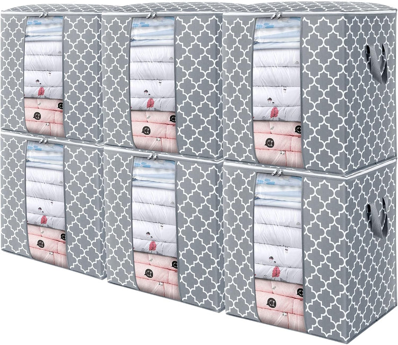 WISELIFE Storage Bags [3 Pack/100L] Large Blanket Clothes Organization and Storage Containers for Comforters,Bedding, Foldable Organizer with Reinforced Handle, Clear Window, Sturdy Zippers,Gray