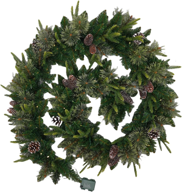 Pre-lit 9ft Christmas Garland with Lights, Garlands for Decoration Christmas with 243 Branches and 50 LED Warm Lights,for Mantle,Outdoor,Stairs Railing,Wall,Table,Indoor（Battery Operated）