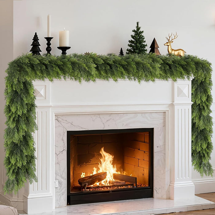 9FT Realistic Christmas Cedar Garland, Artificial Christmas Garland Real Touch Greenery Faux Pine Garlands, Xmas Decorations Indoor Outdoor