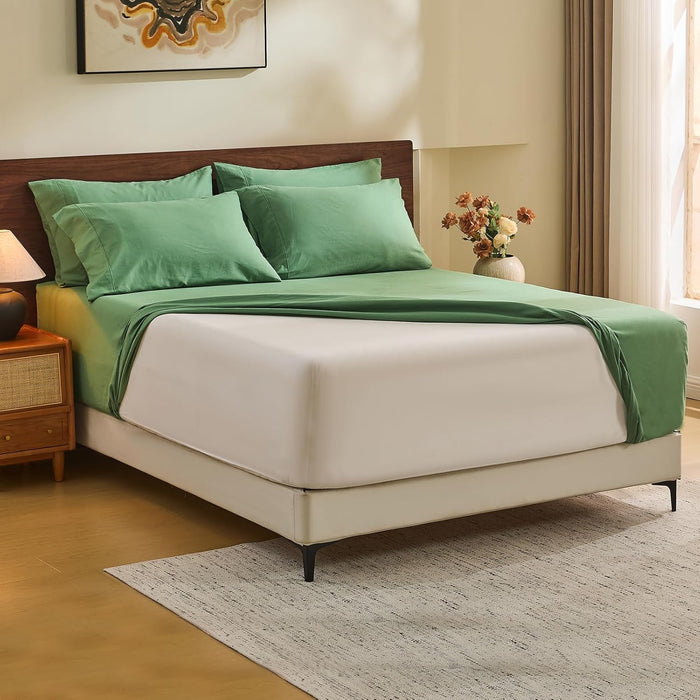 MEISHANG 100% French Pure Linen Sheets King Size - Bed Sheets 4 Piece Sets, Soft Durable Flax Linen, Anti-Tear Breathable Oeko-Tex Certified with 16" Deep Pocket (Linen)