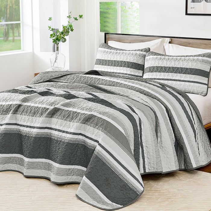 WONGS BEDDING Orange Queen Quilt, Striped Quilts Bedspread Set with Shams, Halloween Fall Coverlet Bedding Set for Bed 96"×90"