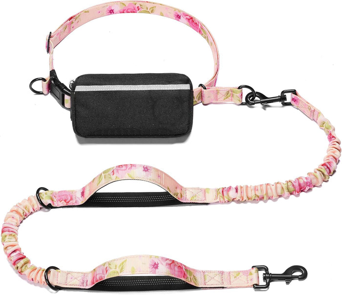 iYoShop Hands Free Dog Leash with Zipper Pouch, Dual Padded Handles and Durable Bungee for Walking, Jogging and Running Your Dog (Large, 25-120 lbs, Lavender)