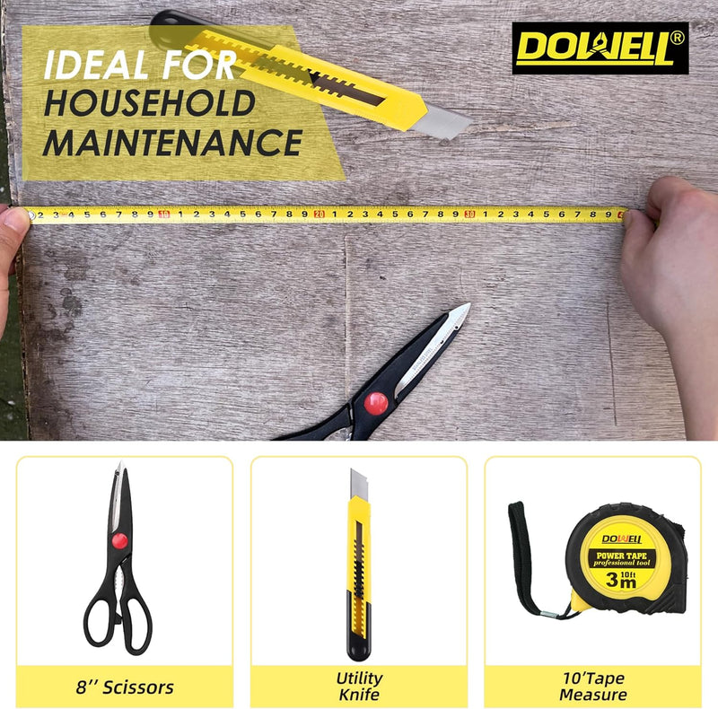 DOWELL 40 Piece Home Tool Set Yellow, General Household Hand Tool Kit with Plastic Toolbox Storage Case, Mini Repair Tool kit for Women, College Students, Home Use & More