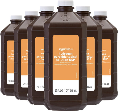 Amazon Basics Hydrogen Peroxide Topical Solution USP, First Aid Antiseptic for Cuts, Scrapes and Wound Disinfection, Pack of 1, 32 fl oz