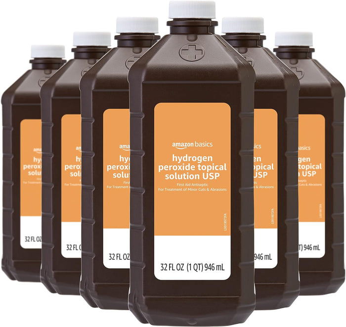 Amazon Basics Hydrogen Peroxide Topical Solution USP, First Aid Antiseptic for Cuts, Scrapes and Wound Disinfection, Pack of 1, 32 fl oz