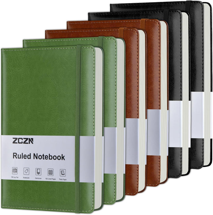 ZCZN Lined Journal Notebooks for Work, 5.5x8.3 in, 192 Pages, Hardcover Leather A5 Journals for Writing, Diary & Travel, College Ruled Journaling Notebooks for School, Office, Home (Black*6)