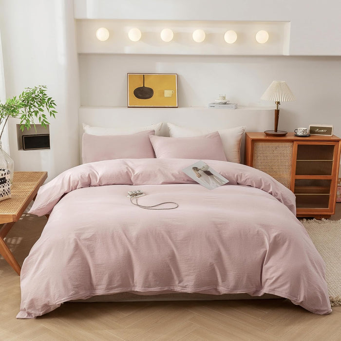 ECOCOTT Purple Duvet Cover Full Size - 100% Washed Cotton Durable Soft Comfy Duvet Cover Set, 3 Pieces Duvet Cover with Zipper Closure (Purple, 80''x90'')