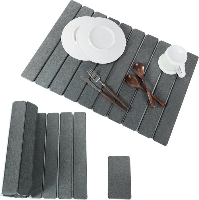 2pcs Stone Dish Drying Mat for Kitchen Counter, Quick-Dry Diatomaceous Earth Water Absorbent Pad & Countertop Drainer, Home Essentials for Bath and Pets - Light Grey, 24x16’’ & 8x4’’
