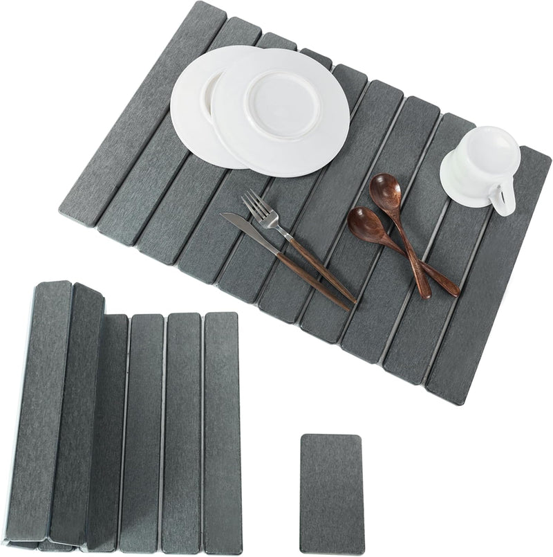 2pcs Stone Dish Drying Mat for Kitchen Counter, Quick-Dry Diatomaceous Earth Water Absorbent Pad & Countertop Drainer, Home Essentials for Bath and Pets - Light Grey, 24x16’’ & 8x4’’