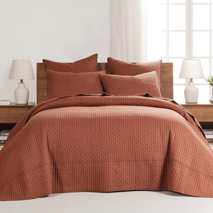 Levtex Home Cross Stitch Reversible King/Cal King Quilt Set (106x92in) with 2 Pillow Shams (36x20in) - Stitch Texture - Cocoa - Cotton King Size Quilt Bedding Set - Lightweight, Soft, Pre-Washed
