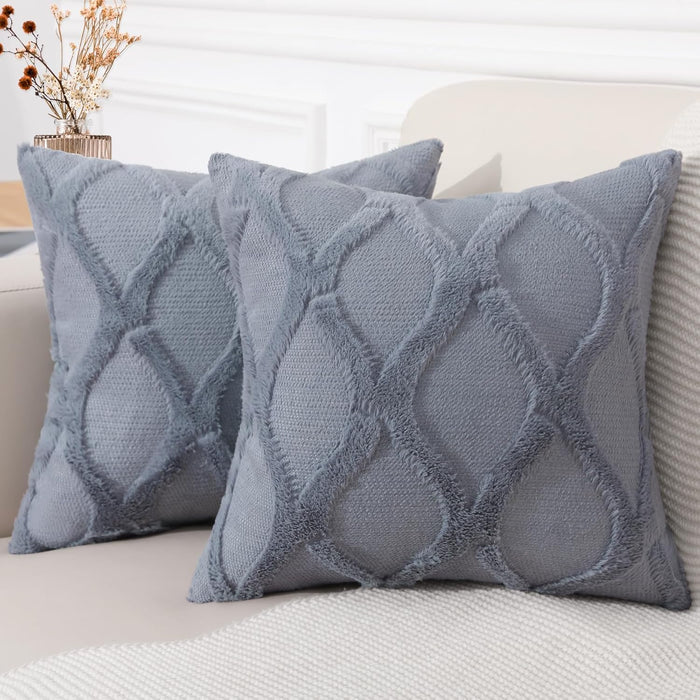 decorUhome Throw Pillow Covers 18x18 Inch Set of 2, Soft Plush Faux Fur Wool Cream White Couch Pillow Covers, Decorative Neutral Pillow Cases for Bed Sofa Living Room Home Decor