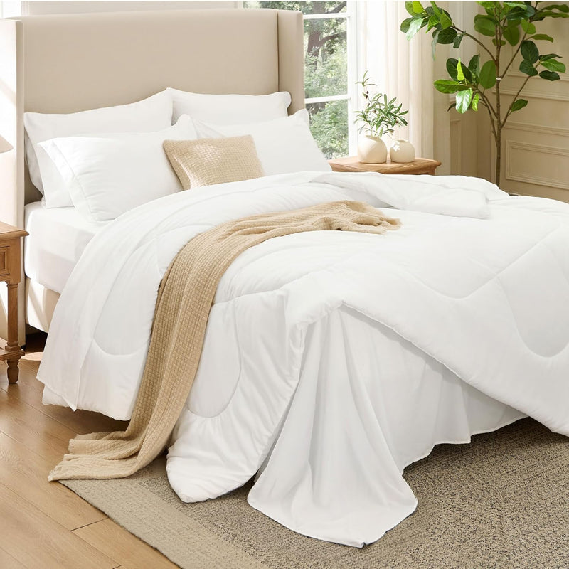Bedsure 7 Pieces Queen Comforter Set Premium Series, Hotel Luxury Soft Bed in a Bag, Goose Down Alternative, Safe for Sensitive Skin Bedding Comforter All Season Medium Warmth, Black Queen Size,
