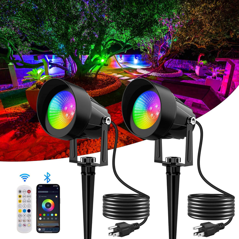 Halloween Green Landscape Lights Outdoor, 14 LED Landscape Lighting with US Plug, IP65 Waterproof Spotlights for Tree Yard Garden Pathway Christmas St. Patrick's Day Decor 2 Pack
