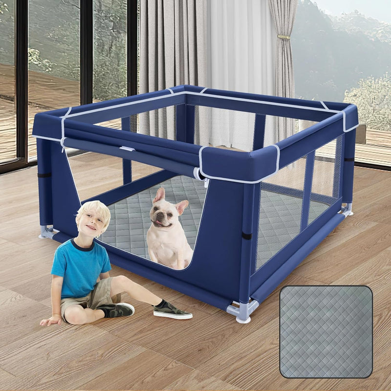42x42x25.6 Inches Puppy Playpen with Gate, Dog Playpen for Puppies or Small Dogs, DogFence Pet Playpen for Indoor & Outdoor, Sturdy Safety DogPen with Thickened Fabric, High-Strength Nylon Wire Mesh