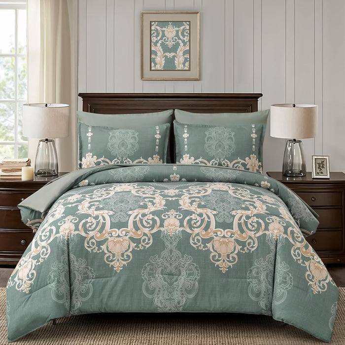 Mybedsoul King Size comforter set, 7 Pieces Boho Bed in a Bag for King Bed, Black Damask Comforter Set with Sheet, Pillowcases & Shams, Soft Microfiber Lightweight Bedding Set for All Season(90"x104")