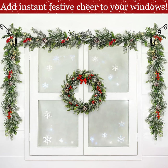 6FT Flocked Cedar Garland with Lights Timer, Pre-lit Christmas Garland Pinecones & Red Berries Warm White Lights, Lighted Cypress Garlands Battery Operated Christmas Decor Mantel Table Indoor Outdoor