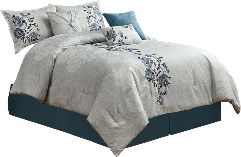 Chezmoi Collection Serene 7-Piece Luxury Autumn Floral Embroidery Comforter Set, Queen, Orange/Brown/Taupe