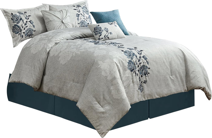 Chezmoi Collection Serene 7-Piece Luxury Autumn Floral Embroidery Comforter Set, Queen, Orange/Brown/Taupe