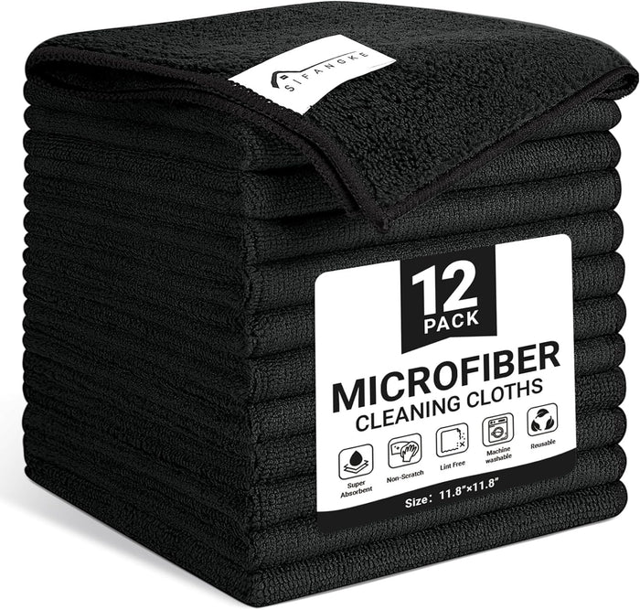 Microfiber Cleaning Cloth, 12 Pack Blue Cleaning Rags for Housekeeping, Reusable Microfiber Towels for Car, Kitchen, Bathroom and Household Cleaning Supplies, 11.8"X11.8"