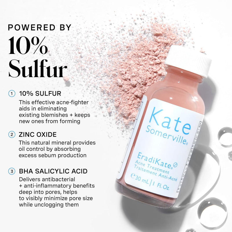 Kate Somerville EradiKate Acne Treatment - Clinically Formulated 10% Sulfur and BHA Spot Treatment – Clears Pimples, Cleans Pores and Prevents Breakouts, 1 Fl Oz