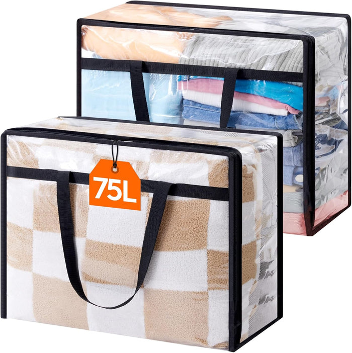 Lifewit 4 Pack Clear Clothes Storage Bags, 40L Plastic Blanket Storage Bag, Vinyl Foldable Moving Bags with Zipper, Closet Organizers and Storage Containers for Bedding, Duvet, Comforter