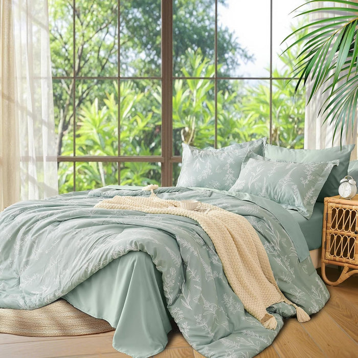 MUXHOMO Terracotta Bed in a Bag Queen 7 Pieces, Queen Comforter Set Reversible Botanical Flowers Design, Ultra Soft & Breathable Bedding Sets with Comforter, Sheets, Pillowcases & Shams