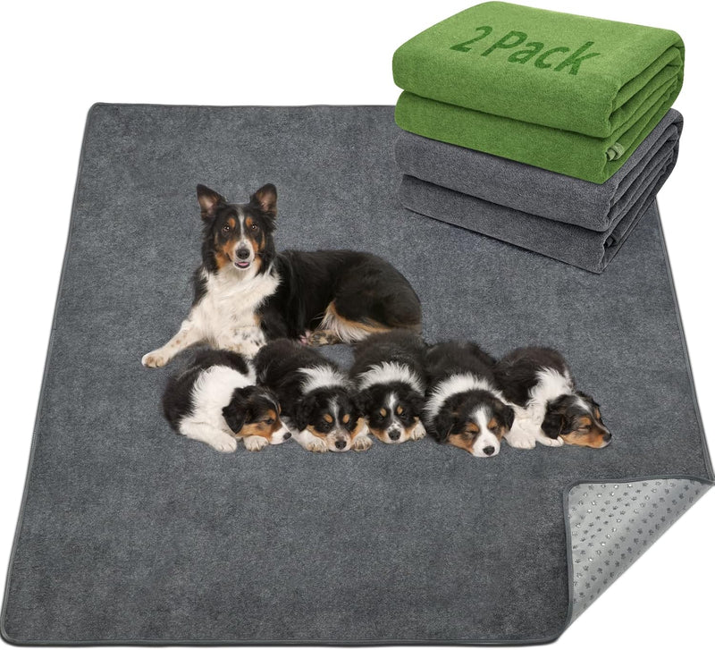 LOOBANI 2 Packs Extra Large Reusable Dog Mat for Floor, Non-Slip Washable Pee Pads for Dogs, Fast Absorbent Pet Whelping Pads, Puppy Playpen Mat for Incontinence, Housebreak, Crate (36"x48"-Gray)