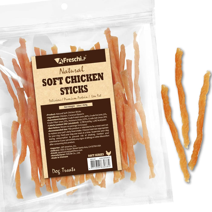 Afreschi Natural Soft Chicken Breast Strips 16 oz, Dog Treats, All Natural, Hypoallergenic & Grain-Free, High-Protein, Healthy & Easily Digestible, Soft Texture